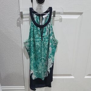 New York & Company Teal and Navy Blouse